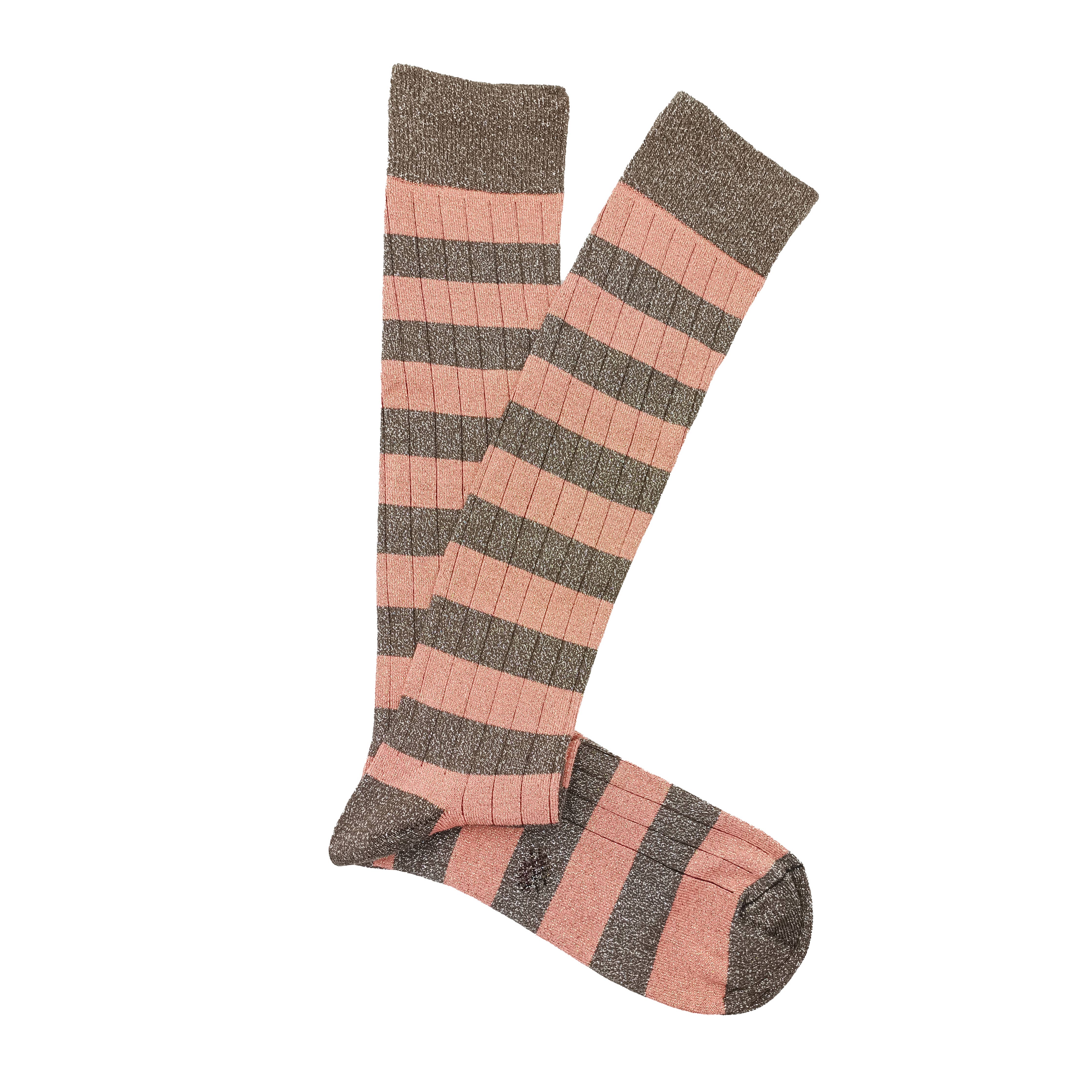 MissBrilli Brilli - Calcetto alto con topo a righe, colore: corallo