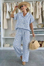 Carica l'immagine nel visualizzatore di Gallery, Completo in mussola di cotone camicia e pantaloni stampa leopardata
