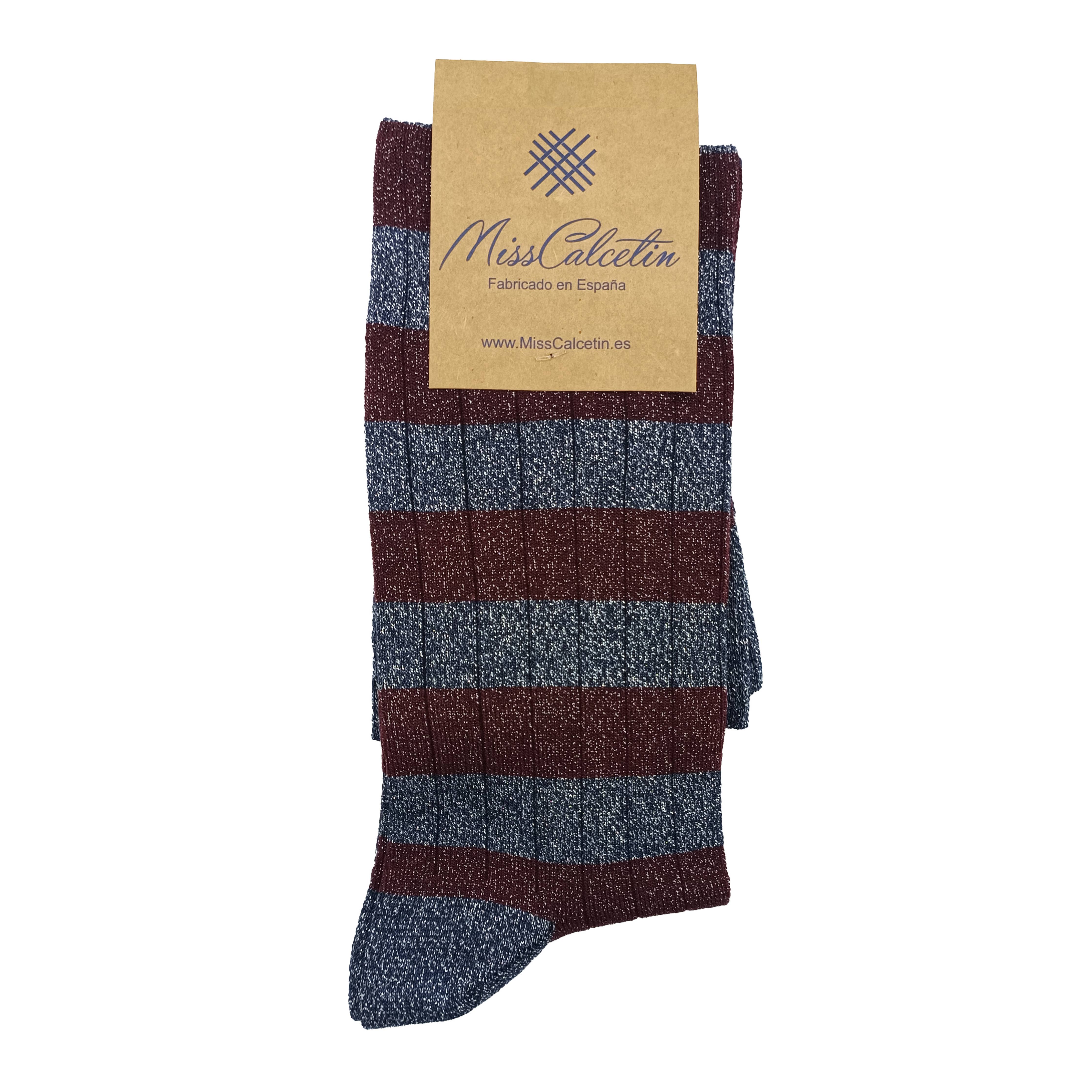 MissBrilli - Calzino alto a righe Brilli, colore bordeaux